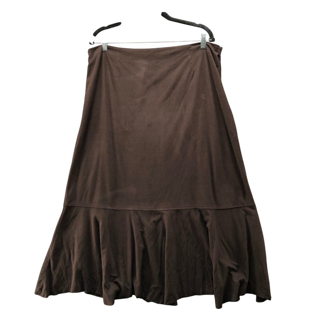 Vintage 90s J. Jill Chocolate Brown Faux Suede Flounce Hem Midi Skirt Size 18